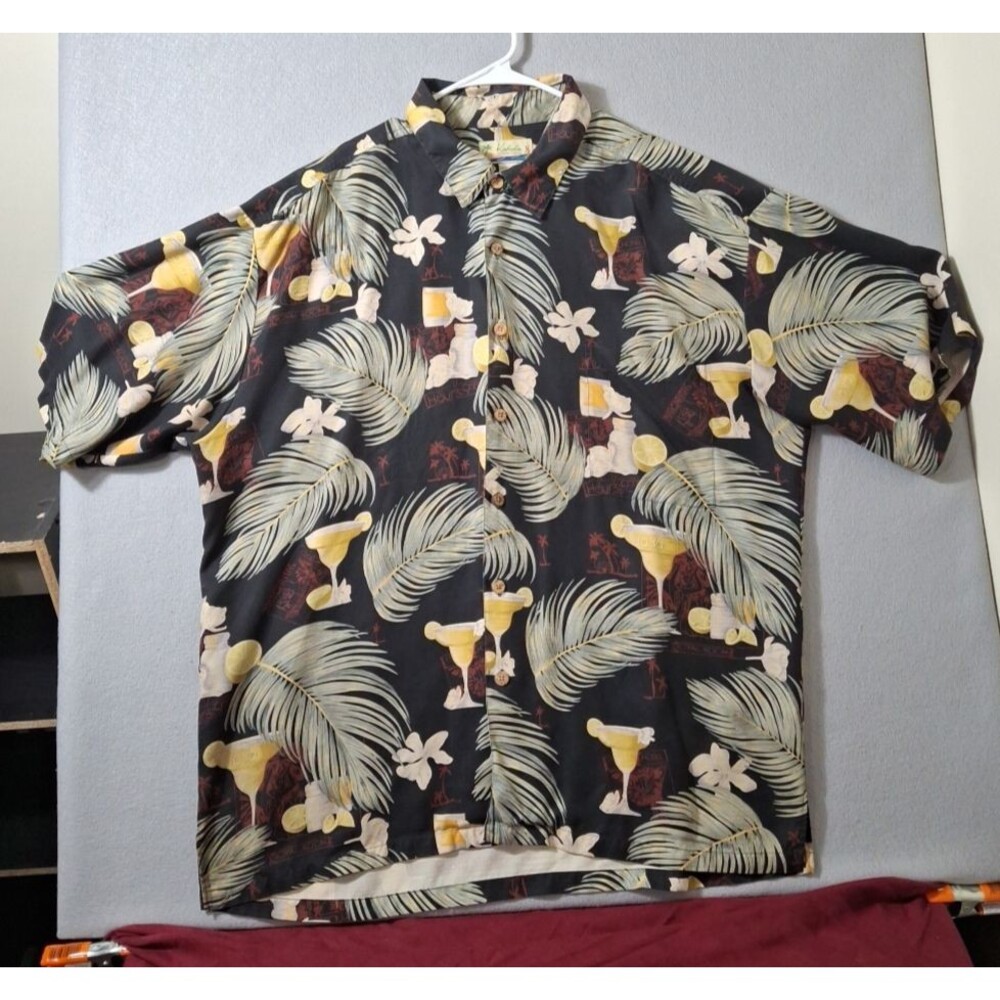 Kahala Hawaiian Shirt Men's XXL Blue Floral Tequila Margaritas Boat Drinks Beach